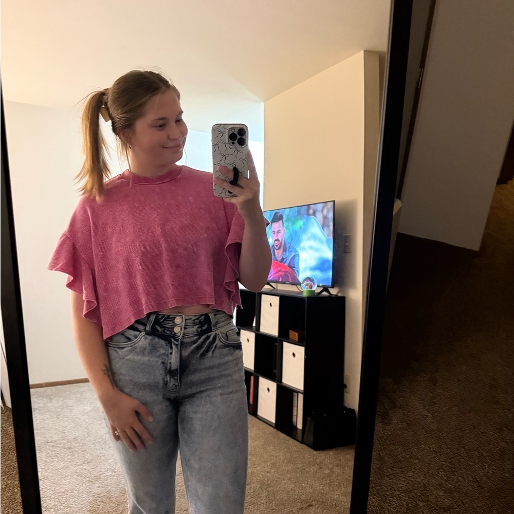 Altar'd State Pink Ruffle Crop Top